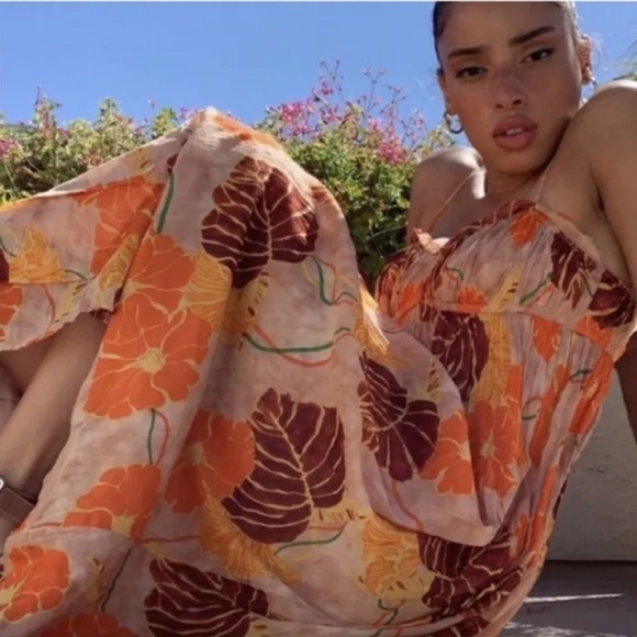 Urban Outfitters Floral Orange and Brown Maxi Dress - Picture 2 of 9